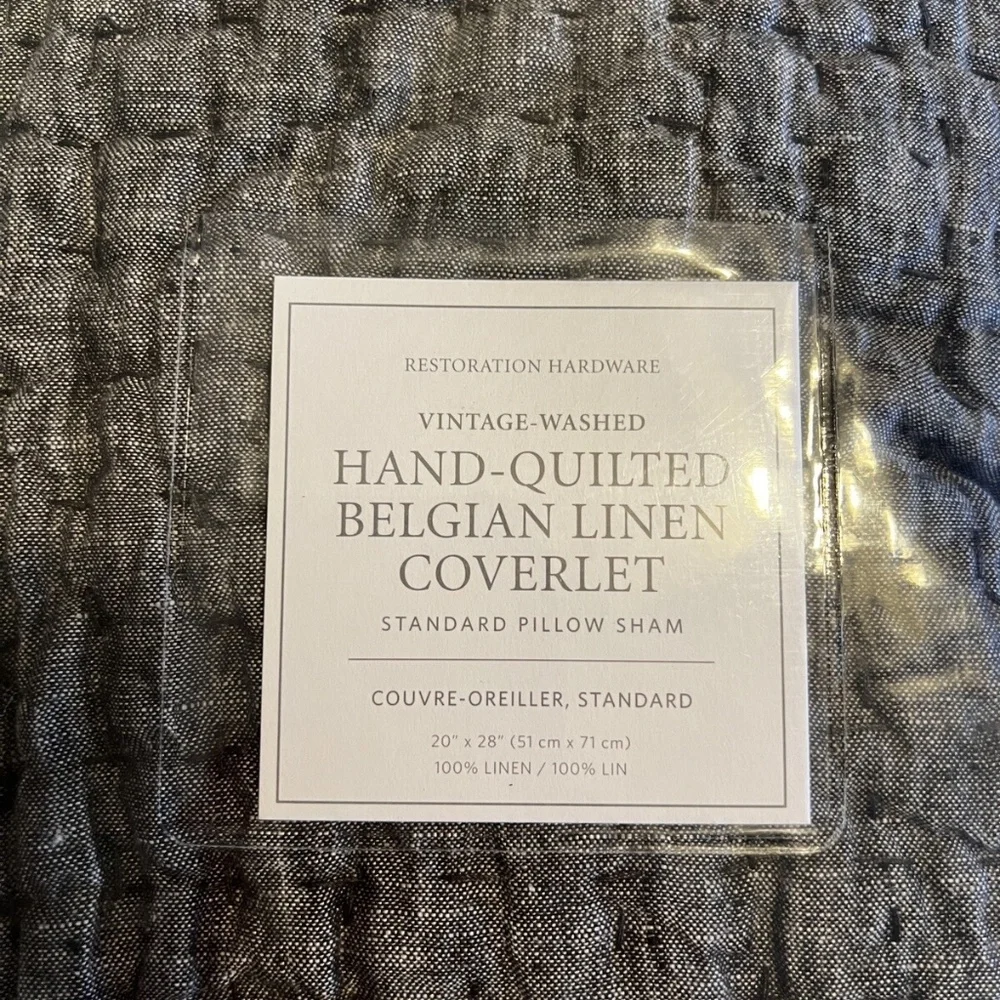 Vintage-Washed Hand-Quilted Belgian Flax Linen Coverlet Standard Pil